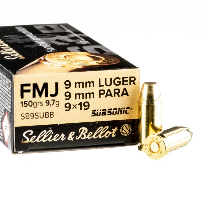 S&B 9x19mm Luger, FMJ Subsonic 150gr/9,7g (50ks)